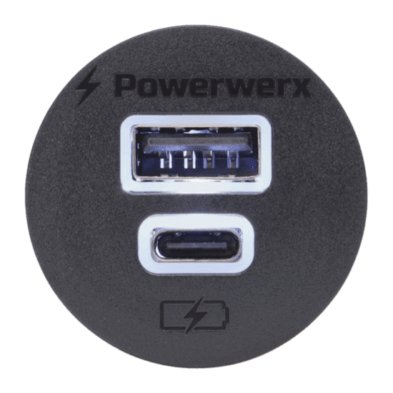 Powerwerx Panel Mount Combination USB QC3.0 and USB Type-C QC4.0 75W Fast Device Charger